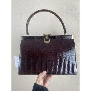 Vintage 1950s Bellestone Crocodile Alligator Handbag Top Handle Mid Century